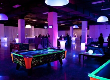 WM Events, Design, Event Planning, Consulting, Microsoft CCG, 200 Peachtree, Atlanta, Georgia, Denver, Colorado, Glow, Photo Booth, Neon, Custom Decor, Uplighting, Glow In The Dark Pool Table, Pool Table, Games, Black Light Pool Table