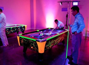 WM Events, Design, Event Planning, Consulting, Microsoft CCG, 200 Peachtree, Atlanta, Georgia, Denver, Colorado, Glow, Photo Booth, Neon, Custom Decor, Uplighting, Glow In The Dark Pool Table, Pool Table, Games, Black Light Pool Table