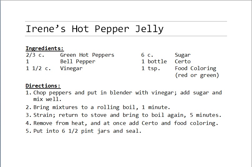 Irene's Hot Pepper Jelly Recipe WM Events