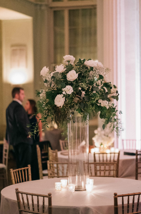 wm events, floral design, tall floral arrangement, biltmore ballrooms, biltmore weddings, l. events, altanta weddings