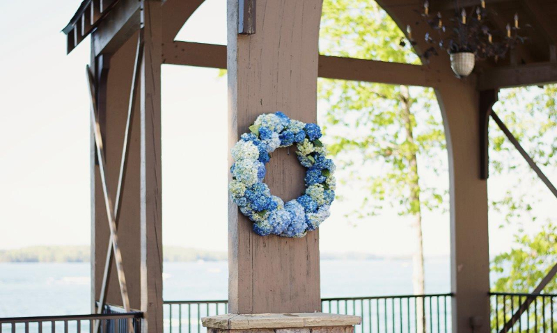 Hofstetter Carter Hydrangea Wreath WM Events Atlanta Wedding Coordinator Lake Lanier Islands Resort