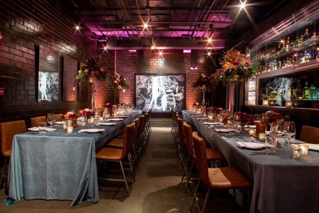 wm events, private dinner, private events, kr steakbar, floral designer, floral design, lush florals, dark and moody, red florals, red flowers, tall centerpieces, tall flower arrangements, tall floral arrangements, tablescapes, velvet linen, nbc, nbcuniversal, super bowl dinner, atlanta event planner, atlanta events, georgia events, event planning, event designer, event designing, corporate events, high end corporate