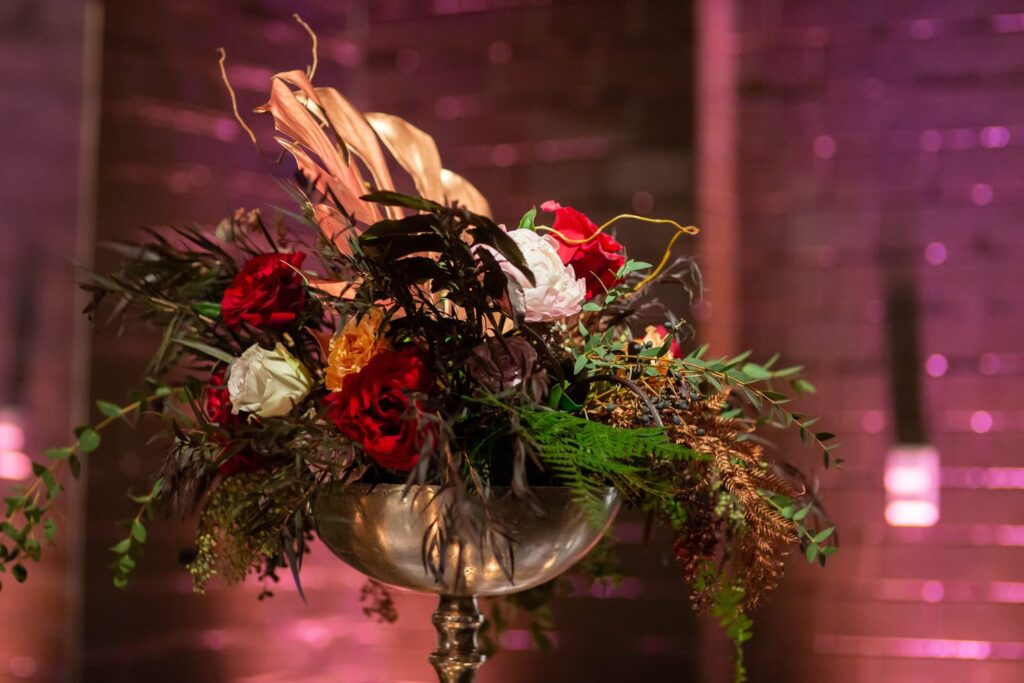 wm events, private dinner, private events, kr steakbar, floral designer, floral design, lush florals, dark and moody, red florals, red flowers, tall centerpieces, tall flower arrangements, tall floral arrangements, tablescapes, velvet linen, nbc, nbcuniversal, super bowl dinner, atlanta event planner, atlanta events, georgia events, event planning, event designer, event designing, corporate events, high end corporate