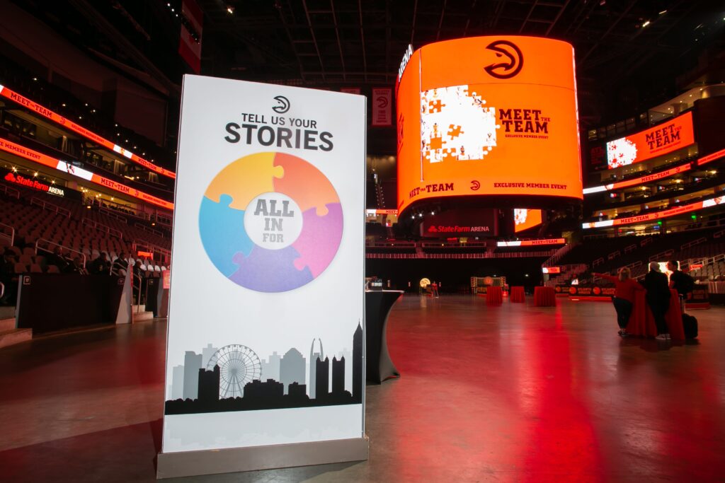 wm events, atlanta hawks, event planners, event designers, event consultants, atlanta events, georgia events, photo ops, instagrammable moments, pwp studio, state farm arena, ideation, innovative design, creative event design, balloon wall, graffiti wall, basketball event, sports event, sports theme, basketball theme, atlanta hawks meet the team