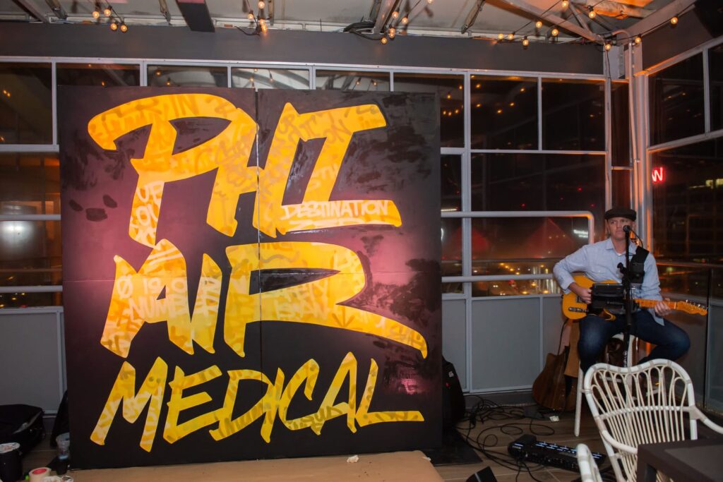 wm events, deutser, skylounge, glenn hotel, rooftop events, rooftop, branded event, yellow floral, black and yellow, succulents, floral with succulents, helicopters, corporate events, social events, small gatherings, whiskey tastings, live entertainment, live guitarist, brent mcdonald, peter ferrari, live graffiti, graffiti art, custom graffiti, atlanta, georgia, atlanta events, georgia events, event design, event designer, event planner, event planning