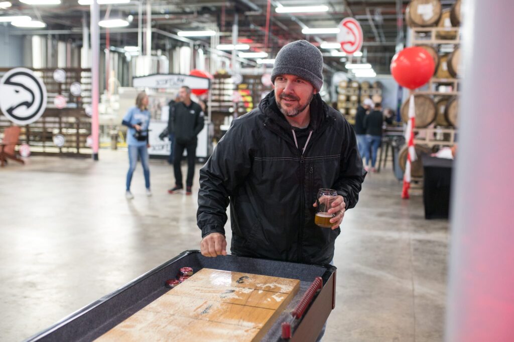 Brews & BBQ Atlanta, GA m events, event planner, event planning, event designer, event design, event consulting, event consultant, atlanta events, atlanta breweries, atlanta hawks, georgia events, local breweries, sports, basketball, basketball events, sports events, bbq, scofflaw brewery, scofflaw beer, beer, tailgate, branded balloons, ceiling treatment, corporate events, social events, non-profit events, weddings