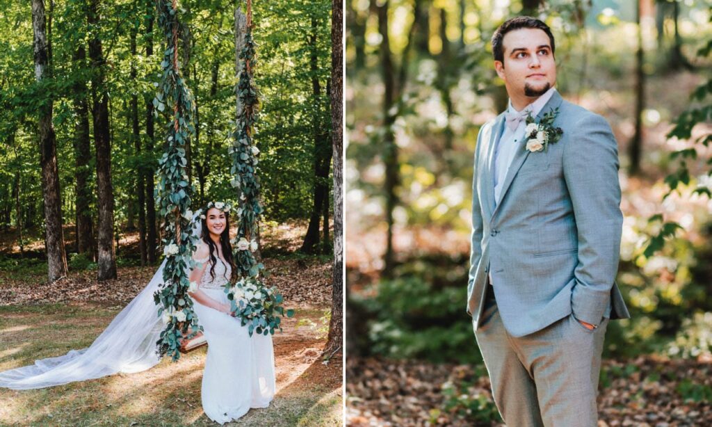 wm events, weddings, wedding design, floral, floral design, wedding florals, flower crowns, greenery, greenery swing, wedding swing, georgia weddings, southern weddings, forest, bridesmaids, groomsmen, groom, bride, aisle decor, aisle floral, alter florals, alter flowers, wedding aisle, bride and groom, sparkler exit, sparkler send off