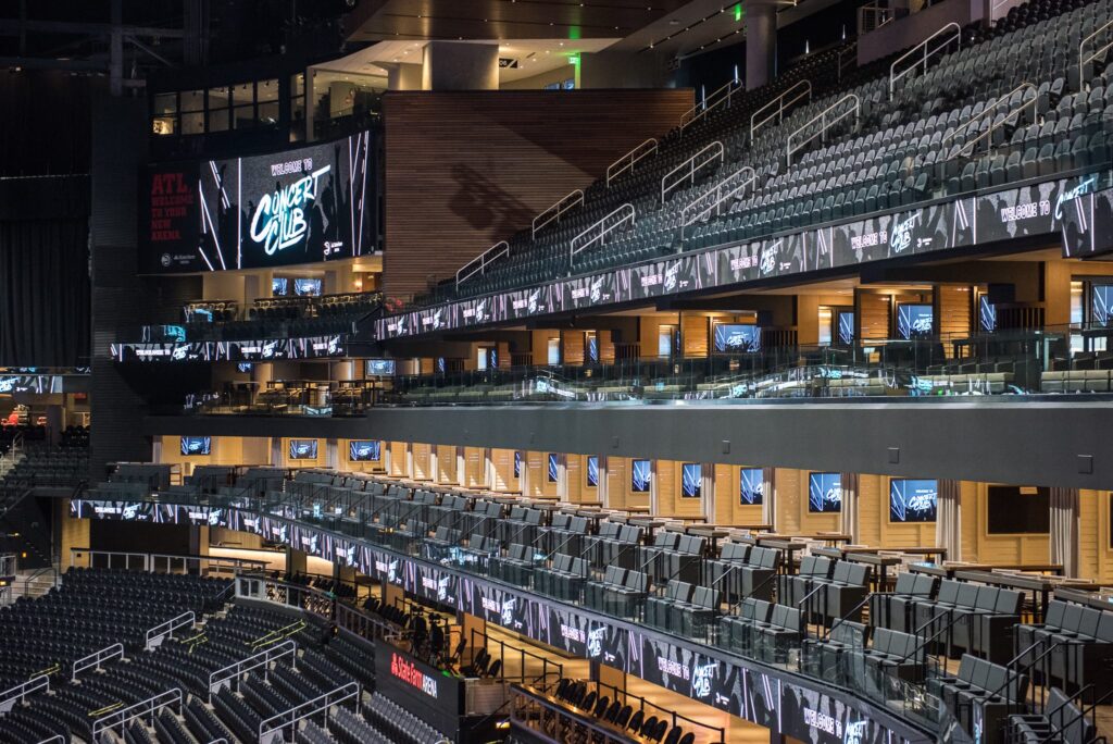 Concert Club Opening Atlanta, GA wm events, atlanta hawks, atlanta, georgia, basketball, state farm arena, concert club, concert venues, venues, atlanta venues, arenas, kat goduco photo, iridescent, iridescence, vip party, painted leaves, event design, event designer, event decor, corporate events, social events, private parties, event consultant, floral design