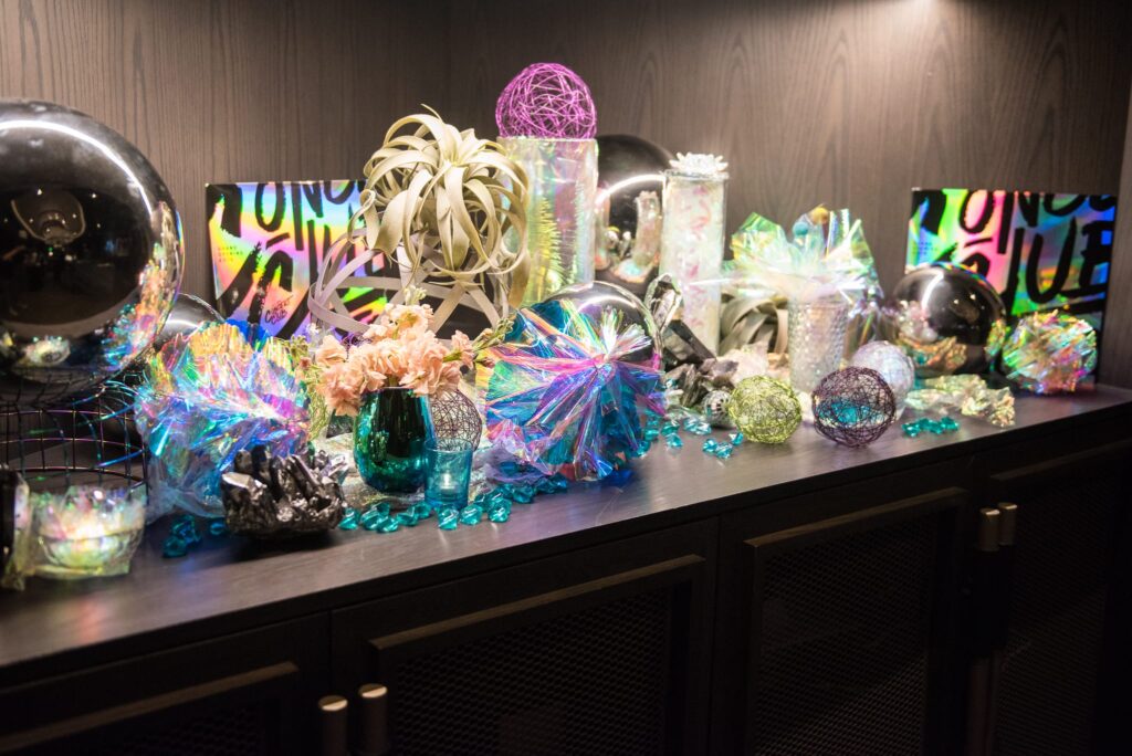 Concert Club Opening Atlanta, GA wm events, atlanta hawks, atlanta, georgia, basketball, state farm arena, concert club, concert venues, venues, atlanta venues, arenas, kat goduco photo, iridescent, iridescence, vip party, painted leaves, event design, event designer, event decor, corporate events, social events, private parties, event consultant, floral design