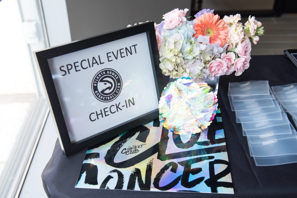 Concert Club Opening Atlanta, GA wm events, atlanta hawks, atlanta, georgia, basketball, state farm arena, concert club, concert venues, venues, atlanta venues, arenas, kat goduco photo, iridescent, iridescence, vip party, painted leaves, event design, event designer, event decor, corporate events, social events, private parties, event consultant, floral design