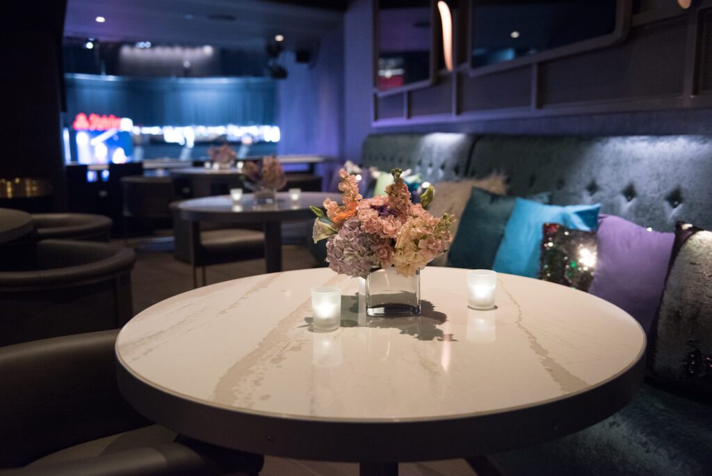 Concert Club Opening Atlanta, GA wm events, atlanta hawks, atlanta, georgia, basketball, state farm arena, concert club, concert venues, venues, atlanta venues, arenas, kat goduco photo, iridescent, iridescence, vip party, painted leaves, event design, event designer, event decor, corporate events, social events, private parties, event consultant, floral design