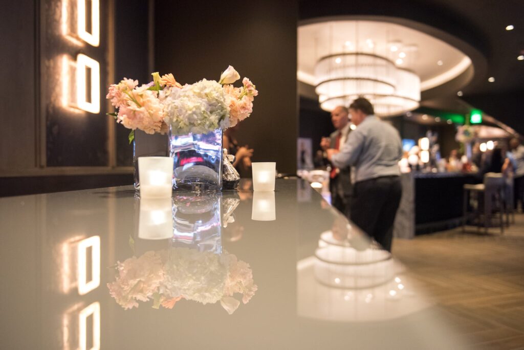 Concert Club Opening Atlanta, GA wm events, atlanta hawks, atlanta, georgia, basketball, state farm arena, concert club, concert venues, venues, atlanta venues, arenas, kat goduco photo, iridescent, iridescence, vip party, painted leaves, event design, event designer, event decor, corporate events, social events, private parties, event consultant, floral design