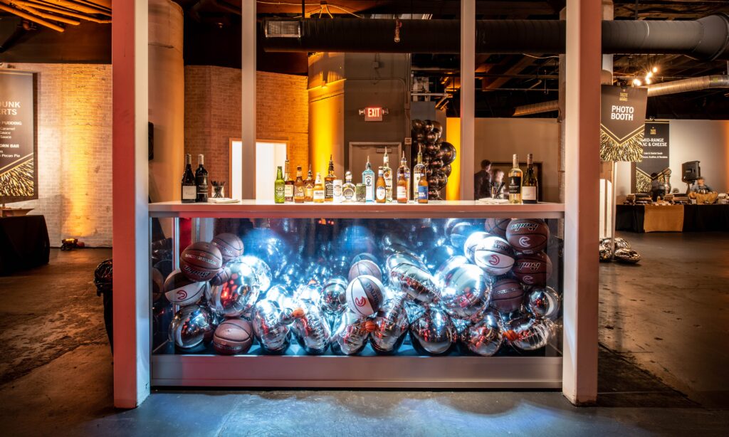Taste of the Hawks Atlanta, GA wm events, atlanta events, southern exchange, taste of the hawks, atlanta hawks, basketball events, corporate events, thematic events, themed events, march madness, custom event, branded event, branded basketballs, branded matches, branded bar, custom counters, acrylic bar, acrylic counter, collection event rentals, collection event furnishings, affairs to remember, the cellar, georgia events, social events, season ticket holders, jack parada photography, kat goduco photography