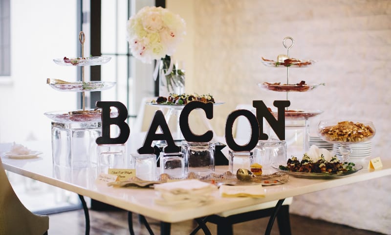 Private Home Ceremony Lake Spivey, GA Blanca Nguyen Wedding Same Sex Marriage WM Events Atlanta Wedding Planner Designer Decorator Events Lake Spivey Georgia Bacon Bar Display