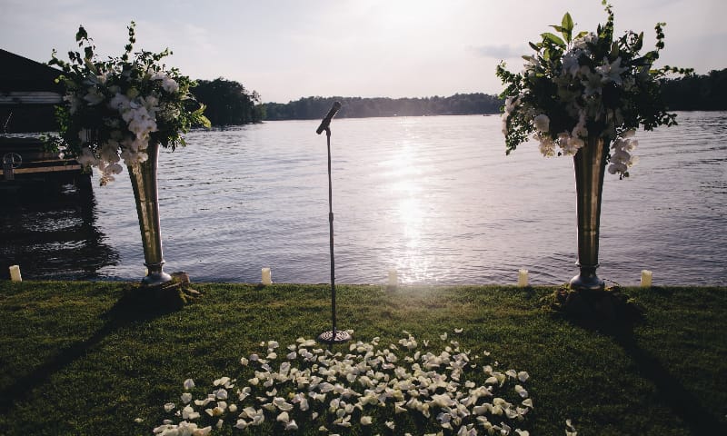 Private Home Ceremony Lake Spivey, GA Blanca Nguyen Wedding Same Sex Marriage WM Events Atlanta Wedding Planner Designer Decorator Events Lake Spivey Georgia Ceremony Altar Lakefront