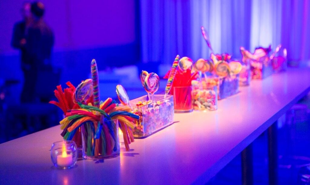WM Events, Event Planners, Event Design, Denver, Atlanta, Bat Mitzvah, Bar Mitzvah, Seawell Ballroom, Candy, Sweets, Cupcake, Georgia, Colorado, Event Producer, Event Production, Mitzvah, Custom Decor, Glow Decor, Candy Centerpieces, Candy Bar