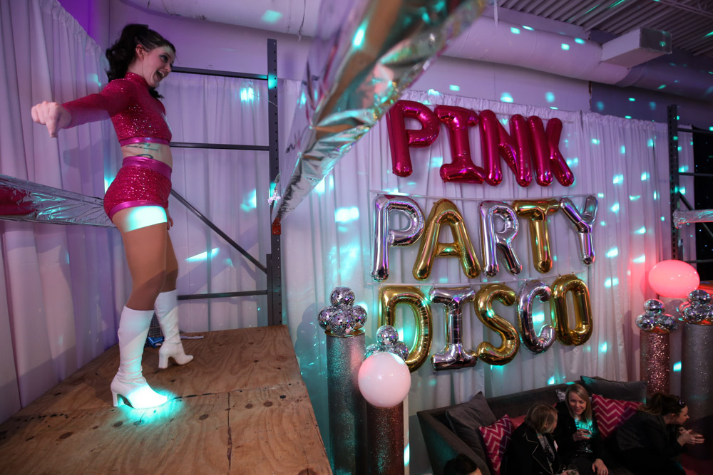 modular image, wm events, pink party, peachtree tents & events, collection event rentals, magnum lighting, balloonacy, flipnpics, raising the bar, off centered project, 70s, disco, themed party, 70s theme, disco party, limelight, studio 54